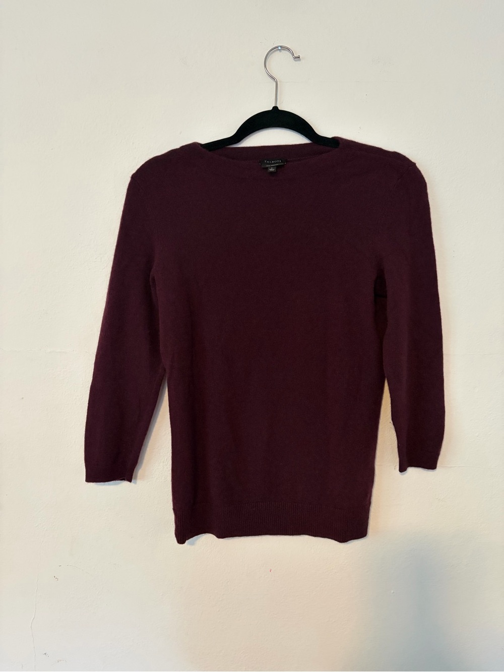 Talbot’s Cashmere 3/4 Sleeve Crewneck Sweater in Deep Burgundy